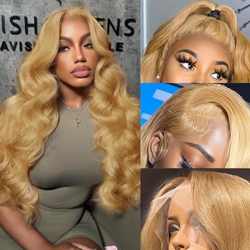 Body Wave Honey Blonde Lace Front Wig Human Hair Pre Plucked With Baby Hair 180% Density 13x4 Lace Front Wigs Human Hair 27# Colored Wigs Human Hair Wigs For Women 28 Inch