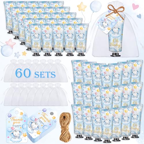 60 Sets Baby Shower Hand Cream, Boy Baby Shower Party Favors Gifts for Guests Bridal Shower, Wedding Hand Cream Gifts,Travel Size Hand Lotion Bulk for Wedding, Baby Shower Thank You Gifts (Elephant)
