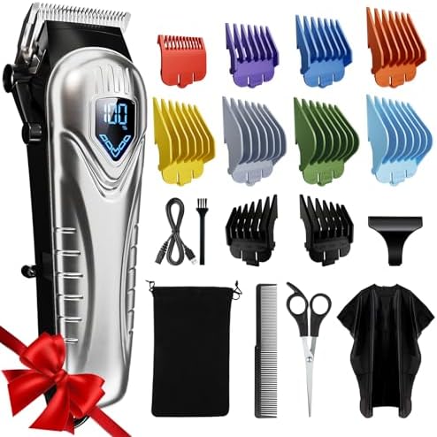 Hair Clippers for Men&Women Professional, Low Noise Cordless Hair Cutting Kit with 10 Color Combs, LED Display, Men Gifts, 5H Beard Trimmer Barber Hair Clippers Set with Scissors,Cape