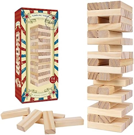 GOTHINK Tumble Tower Game for Kids and Adults, 54pcs Wooden Board Stacking Game for Family Game Night Classic Game, Standard Size