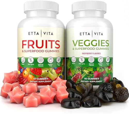 (120 Chews) Fruits and Veggies Supplement - Superfood Fruits and Veggies Gummies (9 Superfruits & 30 Veggies) Mushrooms, Fruit and Vegetable Vitamins, Non-GMO, Pectin-Based, Gluten-Free, No Capsules