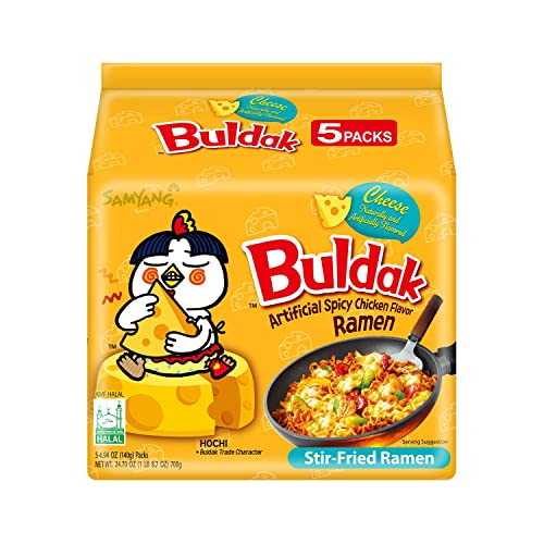 Samyang Buldak Spicy Ramen, Hot Chicken Ramen, Korean Stir-Fried Instant Noodle, Cheese, 1 Bag with 5 Pack