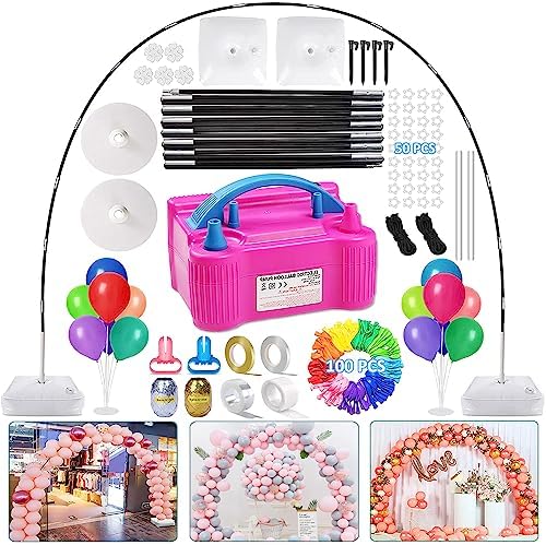 Balloon Arch Kit and Balloon Pump Electric, 10ft Wide Adjustable Balloon Arch Stand With 100Balloons 2Balloon Stands For Wedding Anniversary Birthday Baby Shower Party Decoration Graduation Ceremony