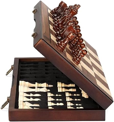 Magnetic Wooden Chess Set for Adults Kids 15'' Chess Board with Handmade Pieces, Folding Portable Travel Unique Chess Sets Game for Tournament Professional Beginner