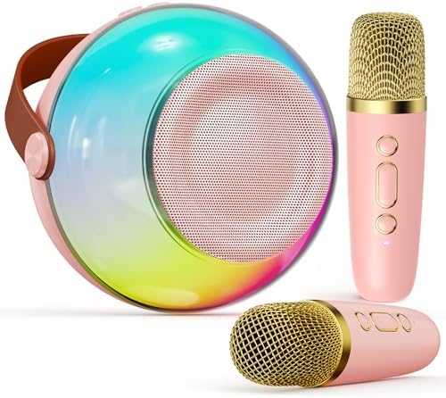 Mini Karaoke Machine for Kids Adults, Portable Bluetooth Speaker with 2 Wireless Microphones, Karaoke Toys for Family Party, Birthday Gifts for Girls Ages 4, 5, 6, 7, 8, 9, 10, 12+ (Pink, 2 Mics)