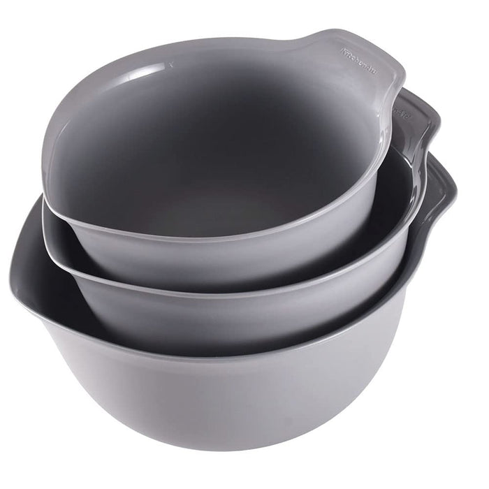 KitchenAid Universal Nesting Plastic Mixing Bowls, Set Of 3, 2.5 quart, 3.5 quart, 4.5 quart, Non Slip Base with Easy Pour Spout to Reduce Mess, Dishwasher Safe, Gray