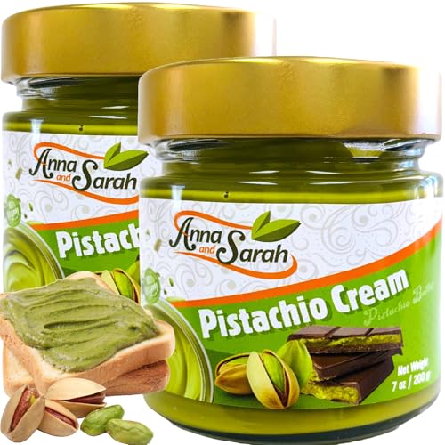 Pistachio Butter Spreadable Cream, 7 oz (200 gr) 2 PACK in Glass Jar Rich & Nutty Pistachio Cream Spread for Knafeh and Dubai Chocolate, Pistachio Chocolate Bars, Pistachio Paste,Gluten Free, Vegan, Halal