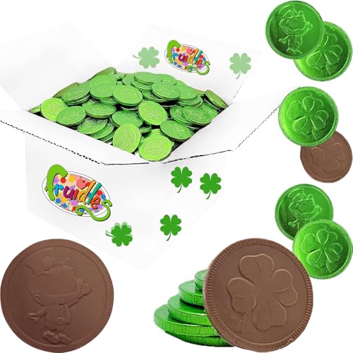 Saint Patrick's Day 1820 Clover Shamrock Lephrchaun Chocolate Green Coins, Premium Belgian Nut-Free Milk Chocolate, Kosher (1820-Pack)