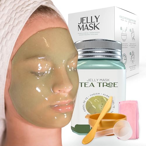 BRÜUN Peel-Off Tea Tree Jelly Mask for Face Care – A 23 fl oz Rubber Mask Jar for 30 to 35 Treatments – A Skin Care Moisturizing Gel Mask of Spa Set for Men, Women and Adults