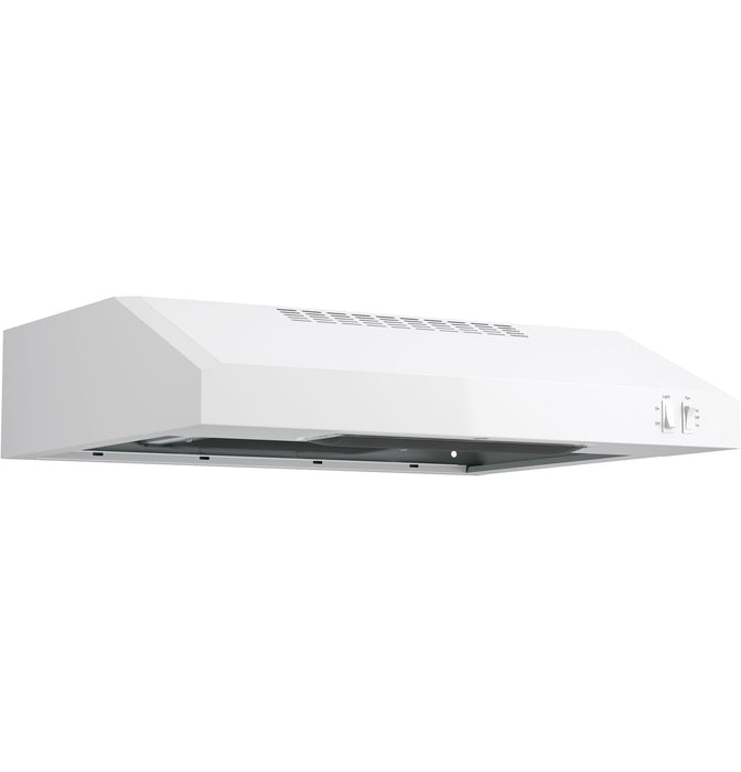 GE 24in. Under Cabinet Range Hood, convertible Duct, 2 Speed Exhaust Fan, Front Control and Reusable Filter, White