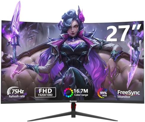 27 inch Curved Gaming Monitor 75Hz Full HD 1080P 1800R LED Computer Monitor Display with FreeSync & Eye-Care Technology, Support VESA(100×100mm), HDMI Port VA Screen for Gaming Home Office