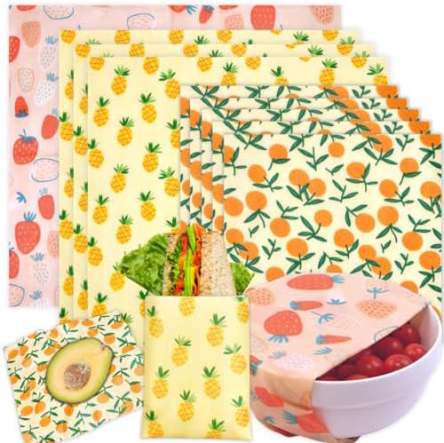 Reusable Beeswax Wrap - 9 Pack Beeswax Wraps for Food, Eco-Friendly Beeswax Food Wraps, Bread Sandwich Food Wrap - Organic, Sustainable, Zero Waste, Plastic-Free Food Storage, 1XL, 3M, 5S