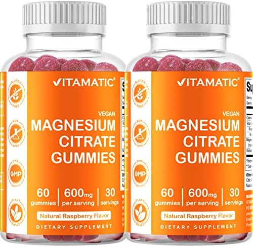 Vitamatic Magnesium Citrate Gummies 600mg per Serving - 60 Count - Promotes Healthy Relaxation, Muscle, Bone, & Energy Support (Pack of 2)