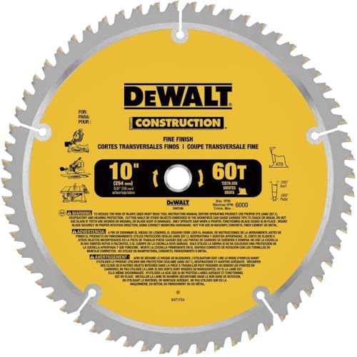 DEWALT 10-Inch Miter / Table Saw Blade, ATB, Thin Kerf, Crosscutting, 5/8-Inch Arbor, 60-Tooth (DW3106)
