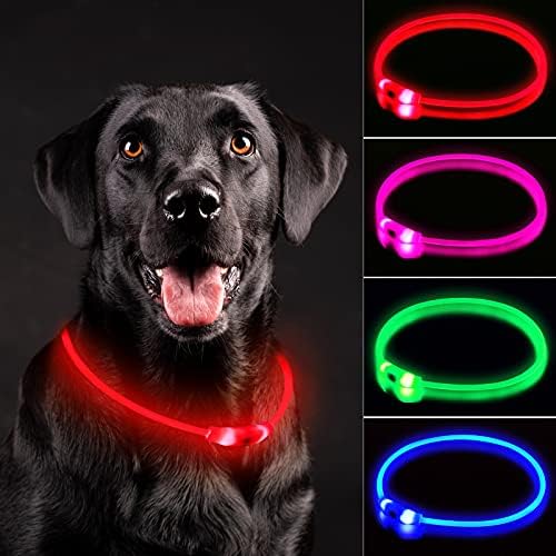 LED Dog Collar, Rechargeable Light Up Dog Collars,IP67 Waterproof Dog Lights for Night Walking，Adjustable, Reusable Safety Necklace for Small Medium Large Dogs (Red)