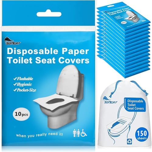 Disposable Toilet Seat Cover - 150 Count Large Flushable Paper Toilet Seat Covers for Travel, Kids Potty Training & Public Restrooms, Premium Paper Toilet Seat Liners, 15 Pack