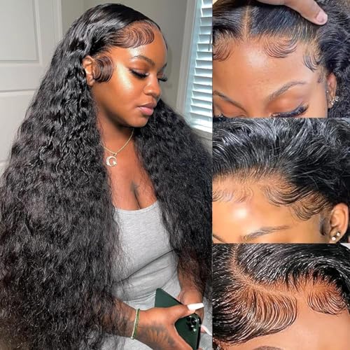 Deep Wave Lace Front Wigs Human Hair Pre Plucked HD Glueless Wigs Human Hair 250% Density 13x4 Lace Front Wigs for Women Natural Color (18 inch)