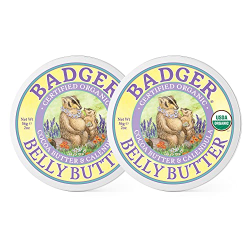 Badger - Belly Butter, Cocoa Butter & Calendula, Certified Organic Belly Butter, Vitamin E Belly Butter, Coconut Oil Belly Butter, Pregnant Belly Butter for Stretched Skin (2 Ounce (Pack of 2))