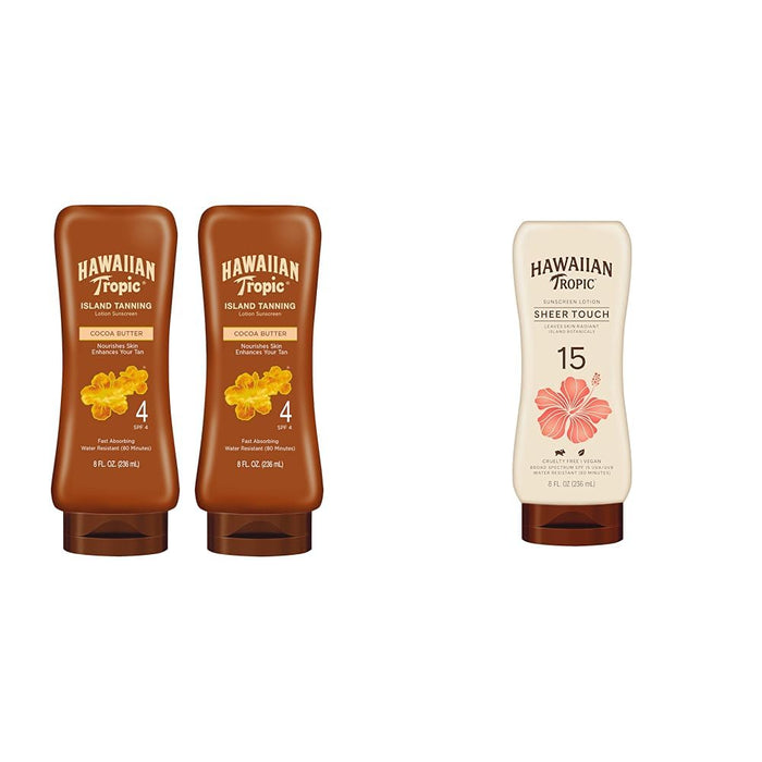 Hawaiian Tropic Island Tanning SPF 4 & Sheer Touch Ultra Radiance SPF 15 Sunscreen Lotions, 8oz Twin Pack