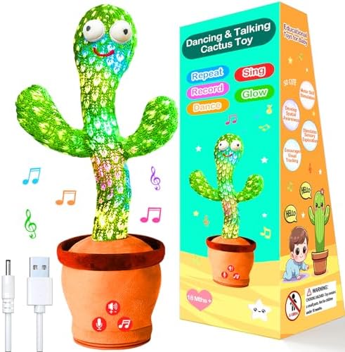 Rechargeable Dancing Talking Cactus Toy with Adjustable Volume, Interactive Cactus Baby Toys for 18 Months+, Baby Easter Basket Stuffers for Toddler, Gifts for 2 Year Old Girl Boy