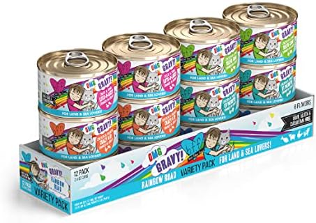 Weruva B.F.F. OMG - Best Feline Friend Oh My Gravy!, Variety Pack, Rainbow Road, Wet Cat Food by, 2.8oz Can (Pack of 12)
