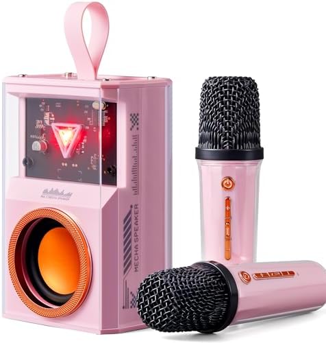 Karaoke Machine for Kids & Adults, Portable Bluetooth Mini Karaoke Speaker with 2 Wireless Microphone and Lights, Birthday Gifts for Girls & Boys, Toys for Girls, Family Home Party (Pink)