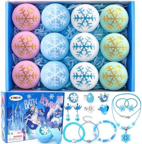 Bath Bombs for Kids with Surprise Inside Princess Toys Natural Bath Bombs Handmade Spa Organic Bubble Bath Bomb Bath Fizzy with Jewelry Set Girls Birthday Christmas Gift