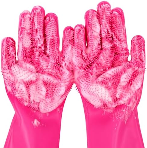 Pecute Pet Grooming Gloves Large, Heat Resistant Dog Washing Gloves with High-Density Teeth, Silicone Cat Dog Bathing Gloves with Enhanced Five Finger Design, for Washing Bathing Massaging
