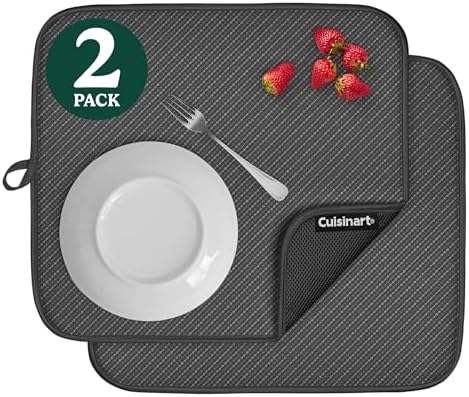 Cuisinart Dish Drying Mats for Kitchen Counter - (2) 16" x 18" Ultra Absorbent Kitchen Dish Drying Mat - Mesh Backing, Foldable, Machine Washable, Fast Drying Dish Mat (Diamond Strings)