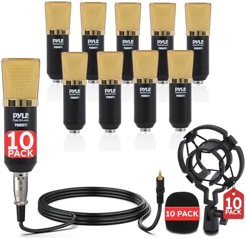 Pyle Cardioid Condenser Microphone Kit - 10-Pack Pro Audio Large Diaphragm Universal Mic with Shock Mount & XLR Cable, Ideal for Podcast, Streaming, Recording, and Broadcasting, Easy Set Up