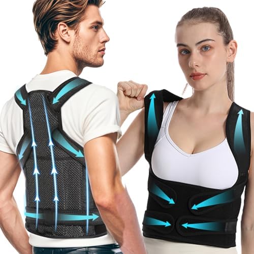 Posture Corrector for Women and Men,Adjustable Full Back Brace and Shoulder Straightener,for Back Pain Relief,Hunchback Correction,Scoliosis,Posture Trainer（Black, Small）
