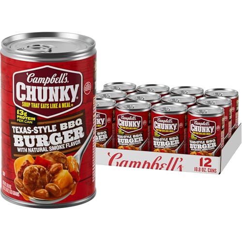 Campbell’s Chunky Soup, Texas-Style BBQ Burger with Natural Smoke Flavor, 18.8 oz Can (Pack of 12)