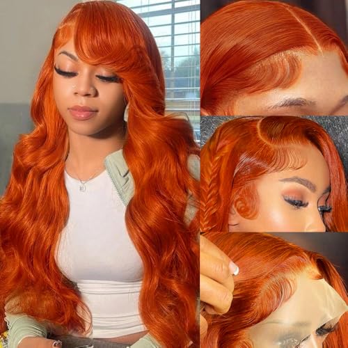 30 Inch Ginger Lace Front Wigs Human Hair Pre Plucked 200% Density Hd Lace Front Wigs Human Hair 13x4 Ginger Orange Body Wave Lace Frontal Wigs Human Hair Colored Glueless Wigs