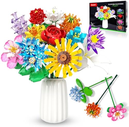 Flowers Bouquet Building Set 1009 PCS - 12 Kinds of Flowers Botanical Collection and Decorative Home for Mother's Day, Birthdays, Gifts Ideal for 6+ Women Girls Adults, No Vase