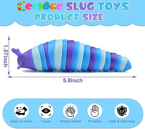 Cevioce Sensory Slug Fidget Toys,Mini Fidget Slug Toys for Adults & Kids Party Favors,6Pcs Cute Autism Sensory Toys for Autistic Children,Toddler Toys Age 3+,Travel Toys for 3+ Year Old （5.8 Inch）
