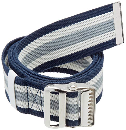 Transfer Belt with Metal Buckle by LiftAid - Transfer and Walking Aid with Belt Loop Holder for Assisting Patients, Nurses, Therapists, Home Care - 60"L x 2"W (Blue White Gray)