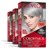 Revlon ColorSilk Beautiful Color Permanent Hair Color, Long-Lasting High-Definition Color, Shine & Silky Softness with 100% Gray Coverage, Ammonia Free, 82B Silver Blonde, 3 Pack