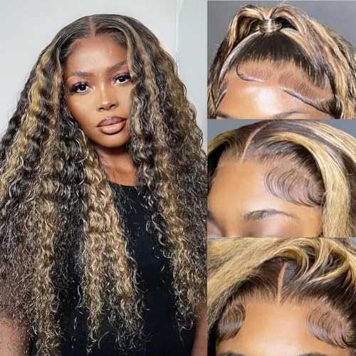 bangjazz 26 Inch Deep Wave Lace Front Wigs Human Hair Fb/27 180% Density 13x4 HD Lace Frontal Wigs Human Hair Pre Plucked Ombre Lace Front Wig Balayage Highlight Glueless Wigs Human Hair for Women