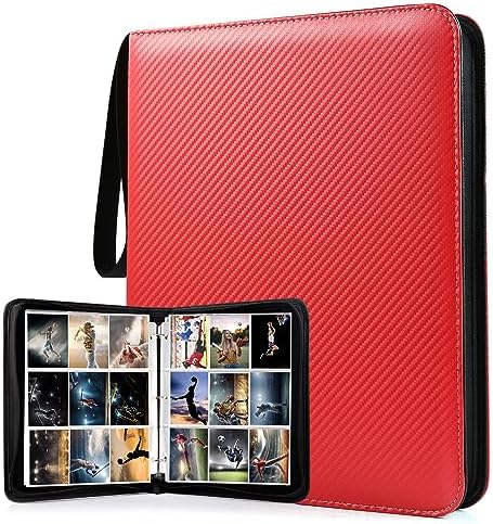 WOT I Trading Card Binder, 900 Pockets Baseball Card Binder Sleeves with Zipper, Double Sided Pockets Card Holder Carry Card Case for Baseball Card, Football Card(Red)