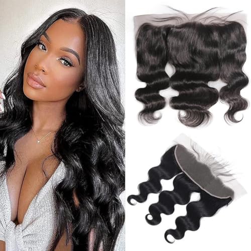 13 x 4 Lace Frontal Closure Body Wave Frontal 13 x 4 HD Transparent Lace Frontals With Bangs Baby Hair 100% Remy Human Hair 150% Density Natural Color(10 Inch)