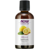 NOW Essential Oils, Lemon Oil, Cheerful Aromatherapy Scent, Cold Pressed, 100% Pure, Vegan, Child Resistant Cap, 4-Ounce