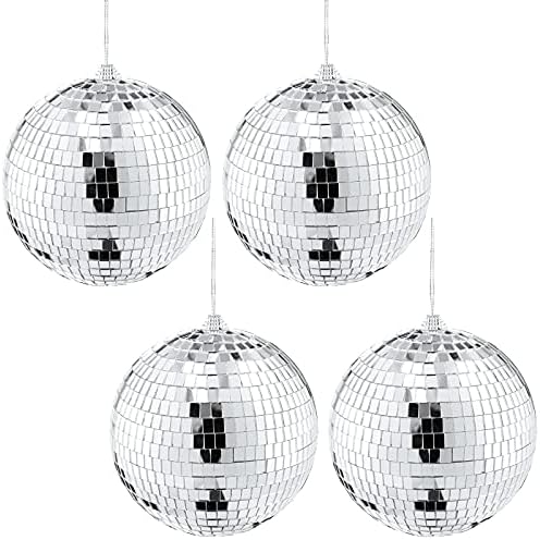 Suwimut 4 Pack Mirror Disco Ball, 6 Inch Cool and Fun Silver Hanging Party Disco Ball with Attached String for a Party or Dj Light Effect, Party Decorations, Home Decorations, Stage Props