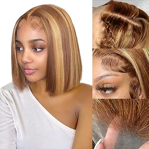 4/30 Ombre Bob Wig Human HaIr Wigs 13x4 Lace Front Wigs for Black Women Straight Bob Wig Human Hair HD Lace Front Wigs 180% Density Short Bob 12 inch