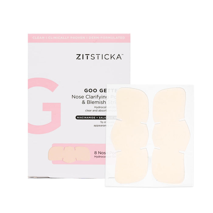 ZitSticka Hydrocolloid Nose Strips | 8 Pack GOO GETTER Clarifying Pore & Blemish Strips for Nose | Minimize the Appearance of Acne & Pores | Exfoliating & Moisturizing Skin