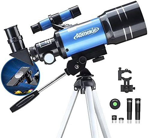 AOMEKIE Telescopes for Kids 2 Eyepieces 150X Telescopes for Astronomy Beginners Adults with Smartphone Adapter Moon Filter 3X Barlow 70mm Travel Telescope Astronomy for Kids 70X300