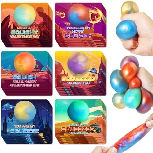 SpringFlower 24 Pack Valentine Day Cards, Valentines Cards Exchange For School Classroom,Valentine Day Gifts Bulk,Valentine Day Cards With Stretchy Slime Ball, Valentine Party Favor
