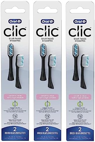 Oral-B Clic Toothbrush Sensitive Clean Replacement Brush Heads, Black, 2 Count (Pack of 3)
