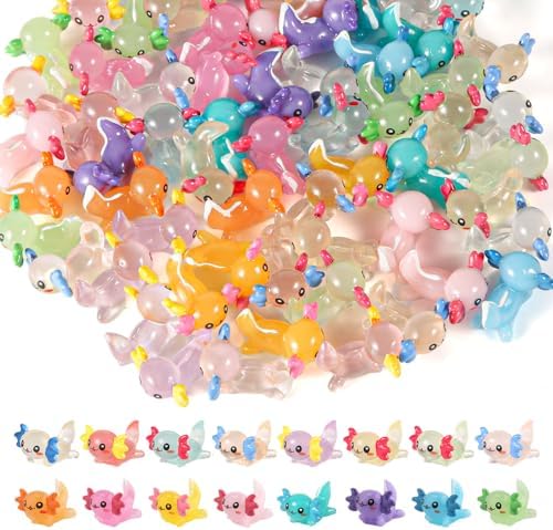 32pcs Mini Resin Axolotl Miniature Figurine, Glow in The Dark Tiny Animal Figurines Small Luminous Charm Ornament for DIY Craft Garden Landscape Dollhouse Ornament Potted Plants Decorations