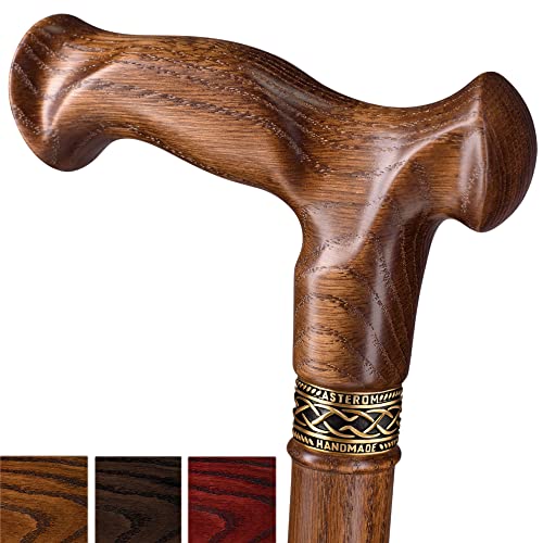 Asterom Walking Cane - Handmade Ergonomic, Canes for Men & Women - Wooden Cane, Walking Sticks for Seniors, Unique, Wood Canes (Caramel, 37 Inch)