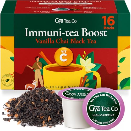 Gya Tea Co Vanilla Chai Black Tea Gift Set (16 ct) - High Caffeine Tea Pod Rich in Vanilla, Clove, Cinnamon, Cardamom & Fennel for Nourish & Energy